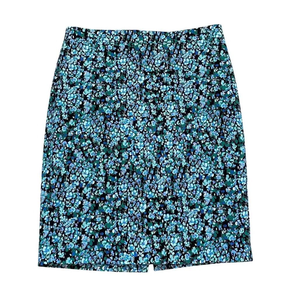J.Crew Women’s Floral Cotton Pencil Skirt Blue BF949, Career, Office, Size 8